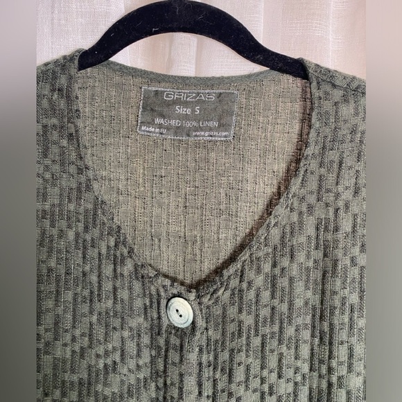 GRIZAS Crinkled Flared Hem Dress / Jacket Linen Cotton Blend Forest Green Small - Picture 3 of 13